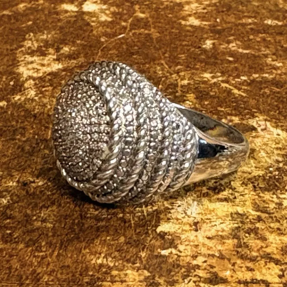 JS Sterling Silver and Cognac Diamond Ring Size 10 Dome Statement